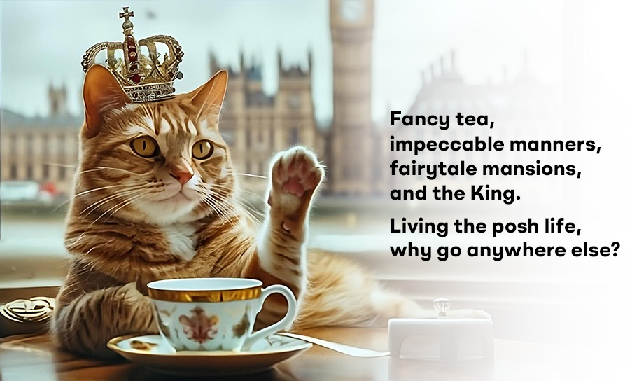 How to Invest in Property in the UK: Cat with a crown shocasing UK to be the best location for property investment